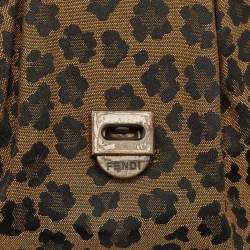 Pre Owned Fendi Brown Leopard Print Fabric and Patent Leather Trim B Bag