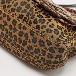 Pre Owned Fendi Brown Leopard Print Fabric and Patent Leather Trim B Bag