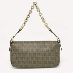 مملوكة مسبقًا Fendi Green Zucchino Coated Canvas Forever Baguette Bag