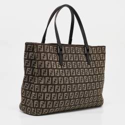 Pre Owned Fendi Brown Zucchino Canvas Small Shopper Tote