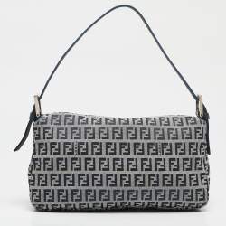 Pre Owned Fendi Blue Zucchino Canvas Baguette Bag