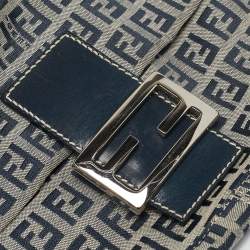Pre Owned Fendi Blue Zucchino Canvas Baguette Bag