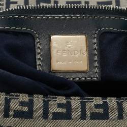 Pre Owned Fendi Blue Zucchino Canvas Baguette Bag