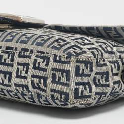 Pre Owned Fendi Blue Zucchino Canvas Baguette Bag