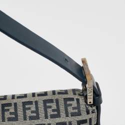Pre Owned Fendi Blue Zucchino Canvas Baguette Bag