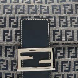 Pre Owned Fendi Blue Zucchino Canvas Baguette Bag