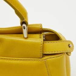 Pre Owned Fendi Yellow Leather Mini Peekaboo Top Handle Bag