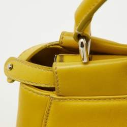 Pre Owned Fendi Yellow Leather Mini Peekaboo Top Handle Bag