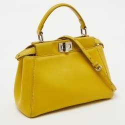 Pre Owned Fendi Yellow Leather Mini Peekaboo Top Handle Bag