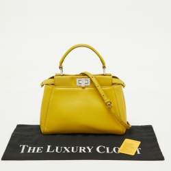 Pre Owned Fendi Yellow Leather Mini Peekaboo Top Handle Bag
