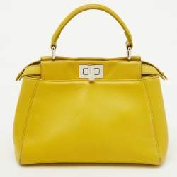 Pre Owned Fendi Yellow Leather Mini Peekaboo Top Handle Bag