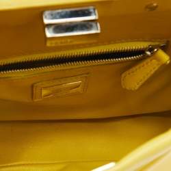 Pre Owned Fendi Yellow Leather Mini Peekaboo Top Handle Bag