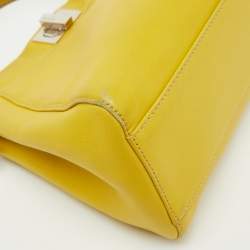 Pre Owned Fendi Yellow Leather Mini Peekaboo Top Handle Bag