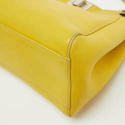 Pre Owned Fendi Yellow Leather Mini Peekaboo Top Handle Bag