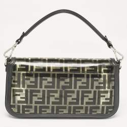 Pre Owned Fendi Black Zucca Embossed PVC and Leather Medium Baguette Bag