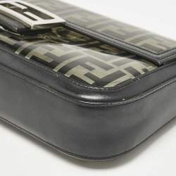Pre Owned Fendi Black Zucca Embossed PVC and Leather Medium Baguette Bag