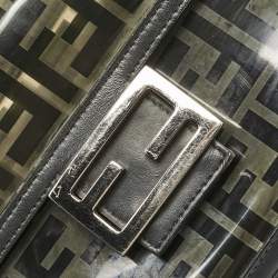 Pre Owned Fendi Black Zucca Embossed PVC and Leather Medium Baguette Bag