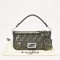 Pre Owned Fendi Black Zucca Embossed PVC and Leather Medium Baguette Bag