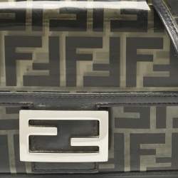 Pre Owned Fendi Black Zucca Embossed PVC and Leather Medium Baguette Bag