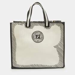 Fendi x Joshua Vides White/Black Coated Canvas Stamp Patch Shopping Tote