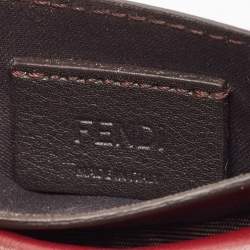 Pre Owned Fendi Burgundy Zucca Embossed Leather Baguette Card Holder