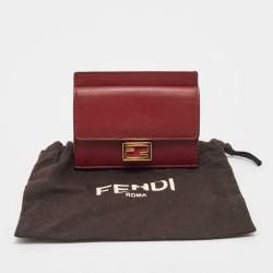 Pre Owned Fendi Burgundy Zucca Embossed Leather Baguette Card Holder