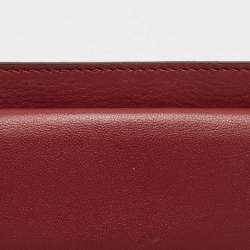 Pre Owned Fendi Burgundy Zucca Embossed Leather Baguette Card Holder