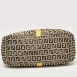 Pre Owned Fendi Yellow/Beige Zucchino Fabric and Leather Tote