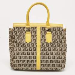 Pre Owned Fendi Yellow/Beige Zucchino Fabric and Leather Tote
