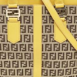 Pre Owned Fendi Yellow/Beige Zucchino Fabric and Leather Tote