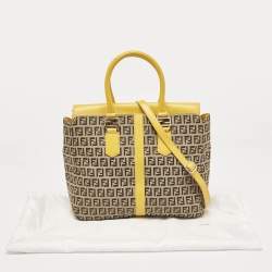 Pre Owned Fendi Yellow/Beige Zucchino Fabric and Leather Tote