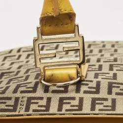 Pre Owned Fendi Yellow/Beige Zucchino Fabric and Leather Tote