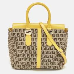 Pre Owned Fendi Yellow/Beige Zucchino Fabric and Leather Tote
