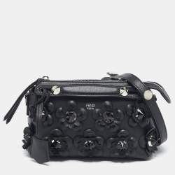 مملوكة مسبقًا Fendi Black Leather Mini Flowerland By The Way Crossbody Bag