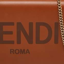 مملوكة مسبقًا Fendi Brown Leather Logo Embossed Wallet On Chain