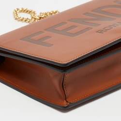 مملوكة مسبقًا Fendi Brown Leather Logo Embossed Wallet On Chain