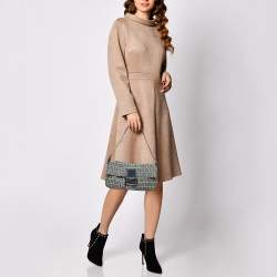 Pre Owned Fendi Blue Zucchino Canvas and Leather Baguette Bag