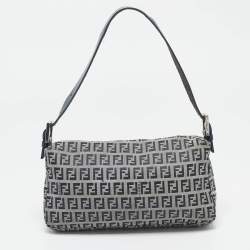Pre Owned Fendi Blue Zucchino Canvas and Leather Baguette Bag