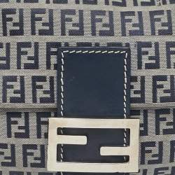 Pre Owned Fendi Blue Zucchino Canvas and Leather Baguette Bag