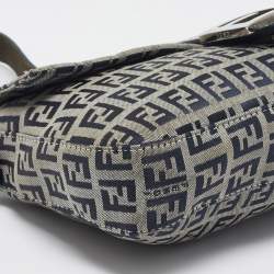 Pre Owned Fendi Blue Zucchino Canvas and Leather Baguette Bag