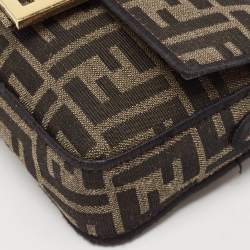 Fendi Tobacco FF Canvas Mini Baguette Bag