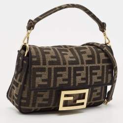 Fendi Tobacco FF Canvas Mini Baguette Bag