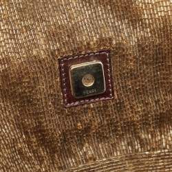 Pre Owned Fendi Gold/Brown Beaded and Leather Baguette Flap Bag