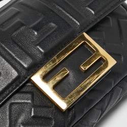 Fendi Black Leather FF Motif Baguette Mini Chain Bag