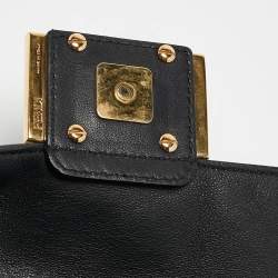 Fendi Black Leather FF Motif Baguette Mini Chain Bag