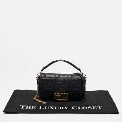 Fendi Black Leather FF Motif Baguette Mini Chain Bag
