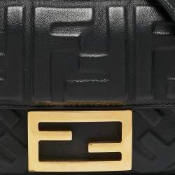 Fendi Black Leather FF Motif Baguette Mini Chain Bag