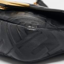 Fendi Black Leather FF Motif Baguette Mini Chain Bag