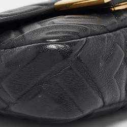 Fendi Black Leather FF Motif Baguette Mini Chain Bag