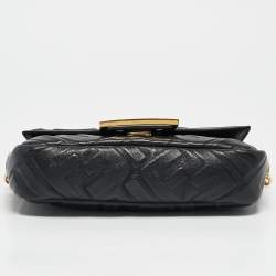 Fendi Black Leather FF Motif Baguette Mini Chain Bag